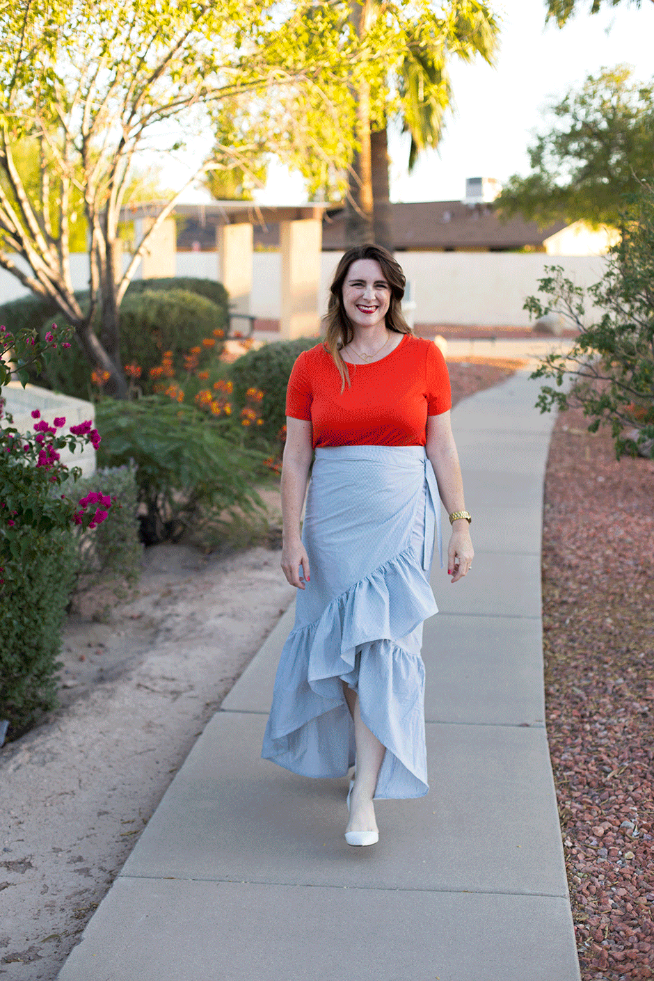 Copy one of the trendiest looks this year with a DIY ruffle hem wrap skirt! Ruffles are everywhere and this one is SO easy to replicate. Read on for the full sewing tutorial with step by step photos and instructions. Bonus: it fits a myriad of sizes!