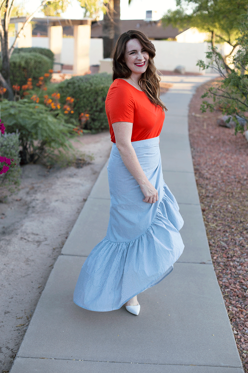 Copy one of the trendiest looks this year with a DIY ruffle hem wrap skirt! Ruffles are everywhere and this one is SO easy to replicate. Read on for the full sewing tutorial with step by step photos and instructions. Bonus: it fits a myriad of sizes!