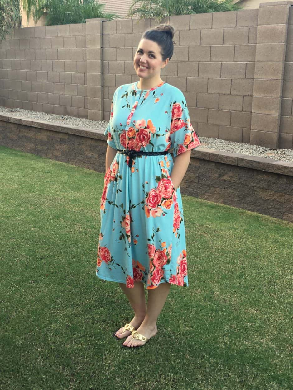 Free women's sewing pattern: Make this dress as a nightgown, lounge dress or just a quick outfit for any day of the week.  This sewing pattern is a great, beginner friendly project for stretchy, comfortable knit fabrics. Also includes an optional placket to make it nursing friendly!