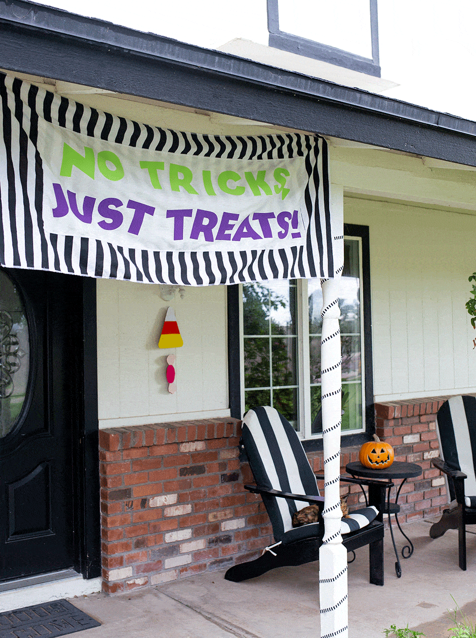 Need some Cricut Halloween ideas? This adorable, festive porchscape is sure to please your kids and neighbors alike! It's sometimes difficult to come up with Halloween decor ideas for outside but using your Cricut Maker and a few supplies will have your front door looking spooky in no time!